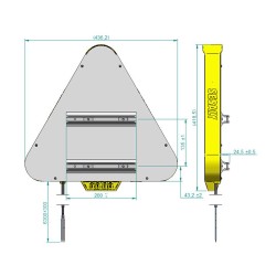 Triunghi semnalizare rutiera "DRUM IN LUCRU" (AK5) Clasa 2, cu lampi led - Latura de 500 mm - O singura fata - Prindere pe sine